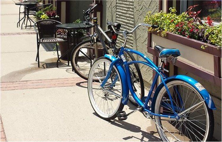 Bicycles parked outside cafe