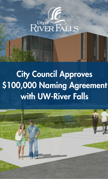 Digital graphic with headline for story and image of UW-River Falls SciTech building
